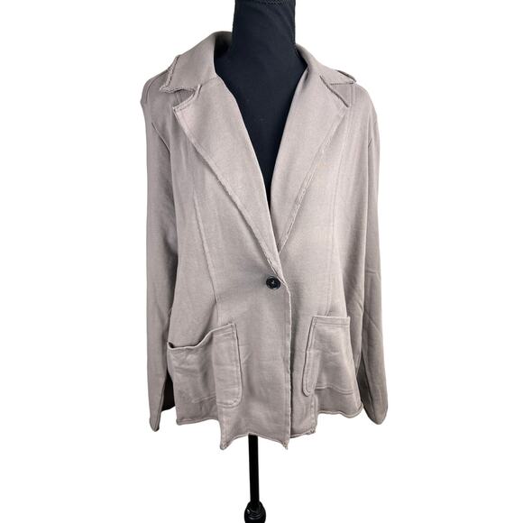 QVC Peace Love World French Terry Blazer Back Stitch Detail MUSHROOM NWT SIZE L - Picture 3 of 7